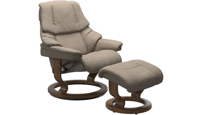 Stressless Reno with Classic Base and Stool in Clover Funghi Fabric